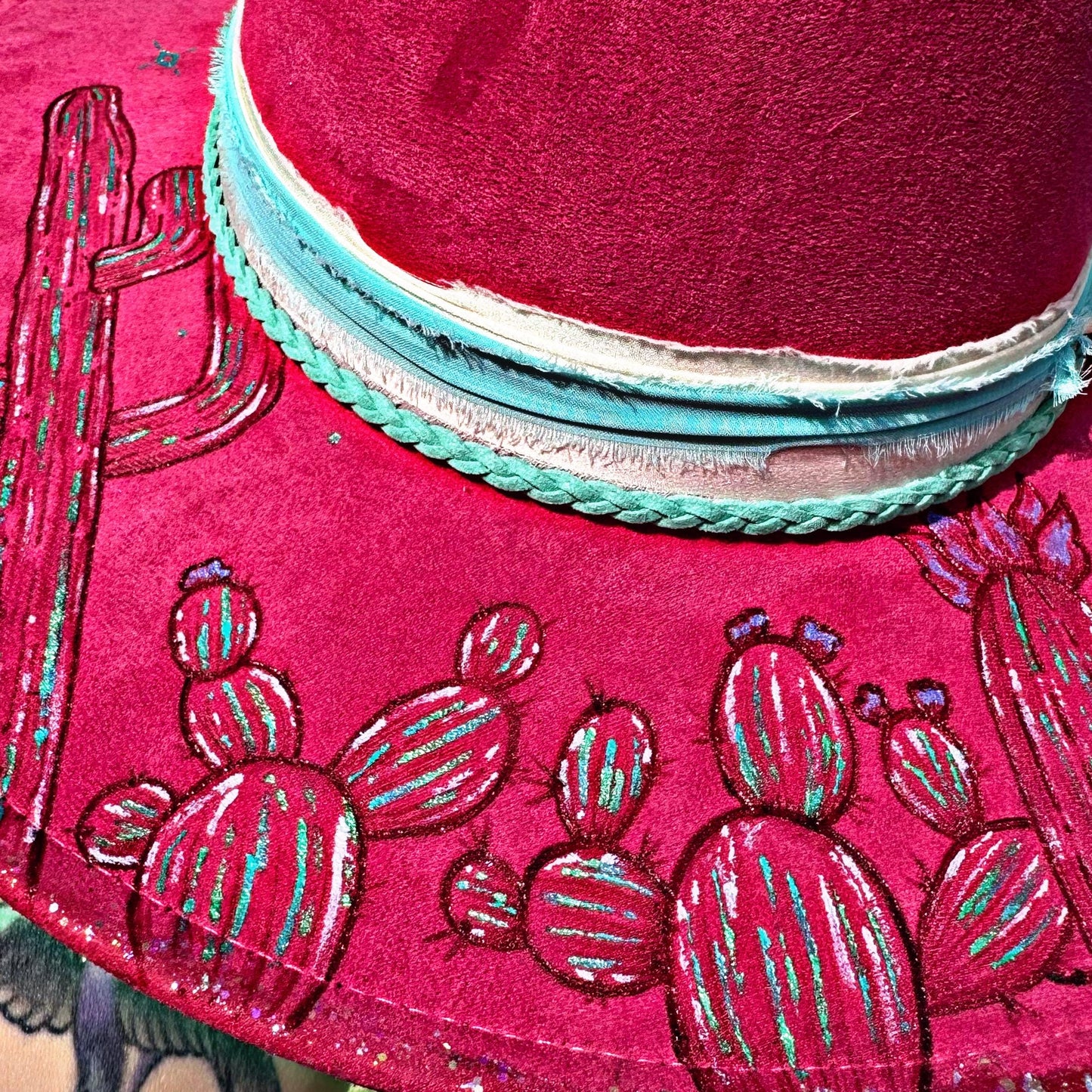 Cosmic Desert Hand Painted and Hand Burned Iridescent Western Hat