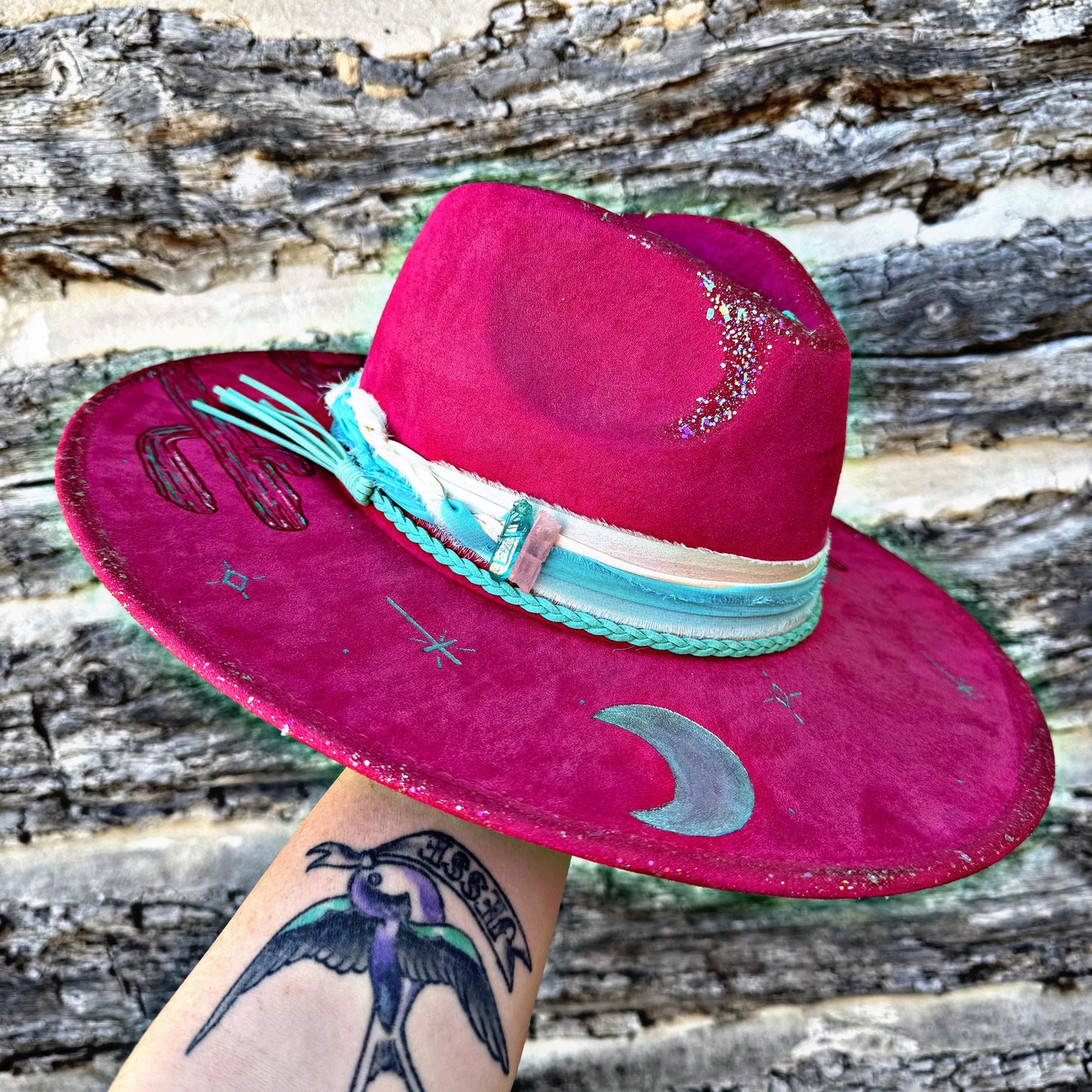 Cosmic Desert Hand Painted and Hand Burned Iridescent Western Hat