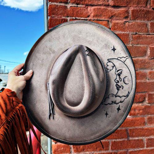 Luna| Western Hand Burned Hat