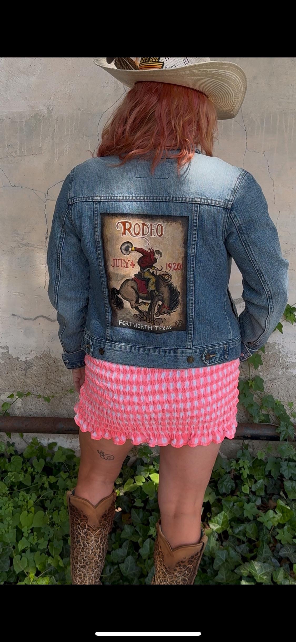Rodeo a Hand Painted Rodeo Poster Jean Jacket