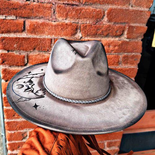 Luna| Western Hand Burned Hat