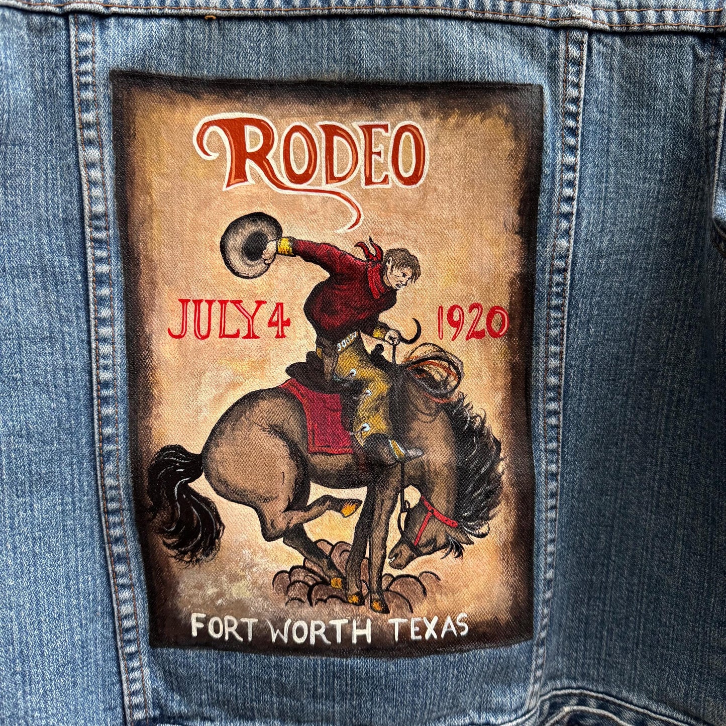 Rodeo a Hand Painted Rodeo Poster Jean Jacket