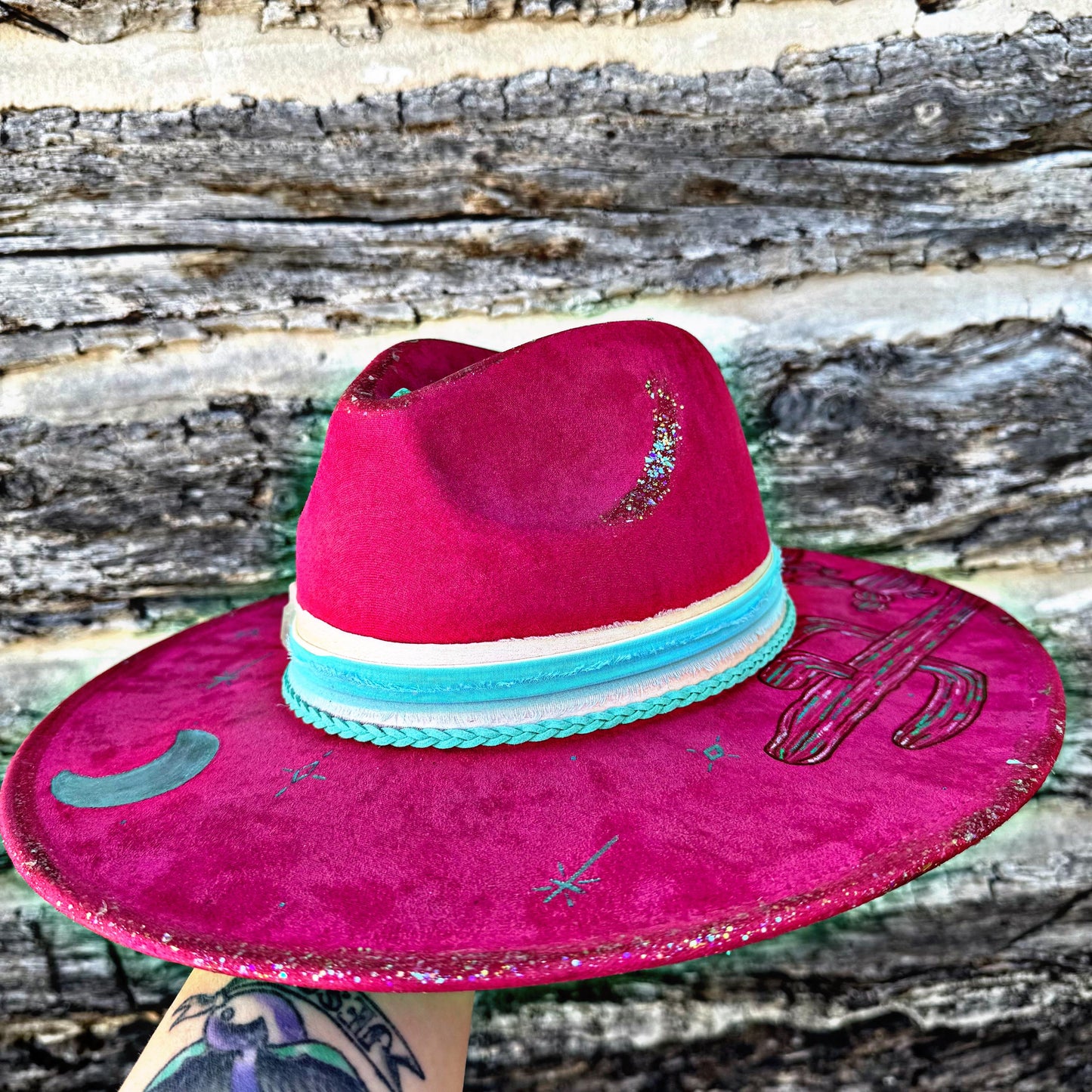 Cosmic Desert Hand Painted and Hand Burned Iridescent Western Hat