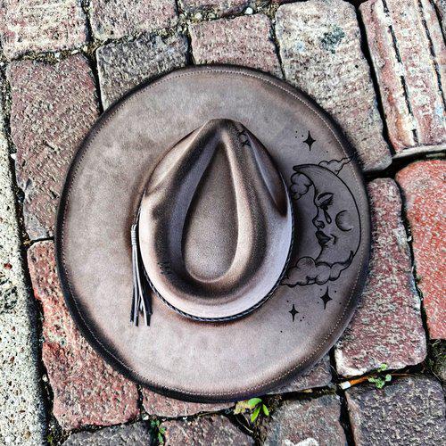 Luna| Western Hand Burned Hat