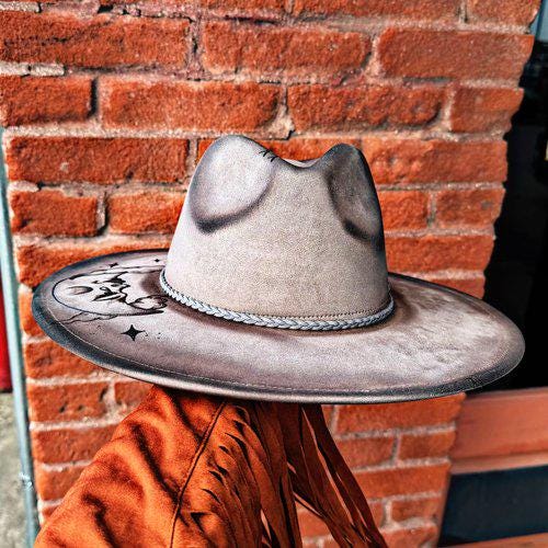 Luna| Western Hand Burned Hat