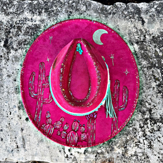 Cosmic Desert Hand Painted and Hand Burned Iridescent Western Hat
