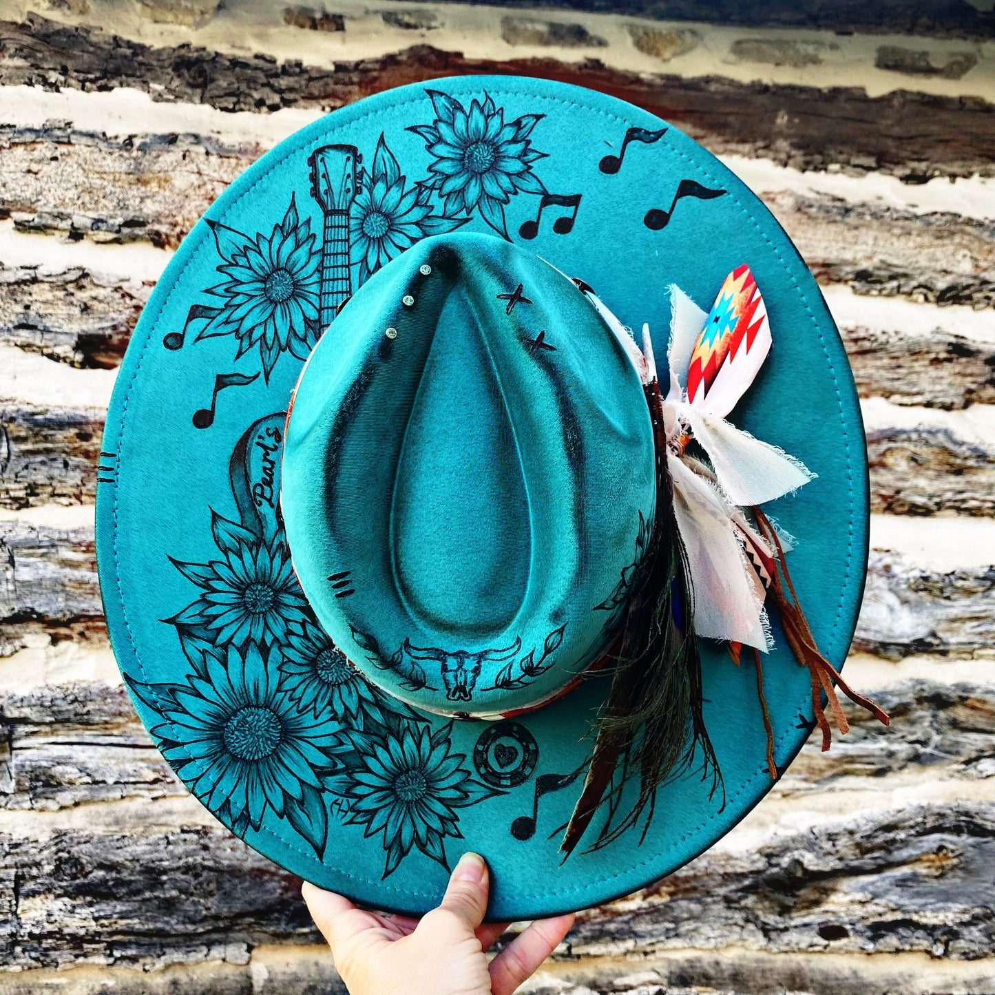 Custom Velvet Fox Hat Made to Order Hand Burned Expertly Shaded and Crafted Custom Hat Band Western Style Vegan Suede Extra Wide Brim Hat